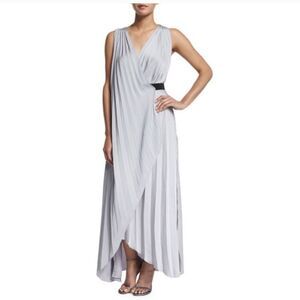 L'Agence Helene Silver Pleated Satin Maxi Dress Size Small